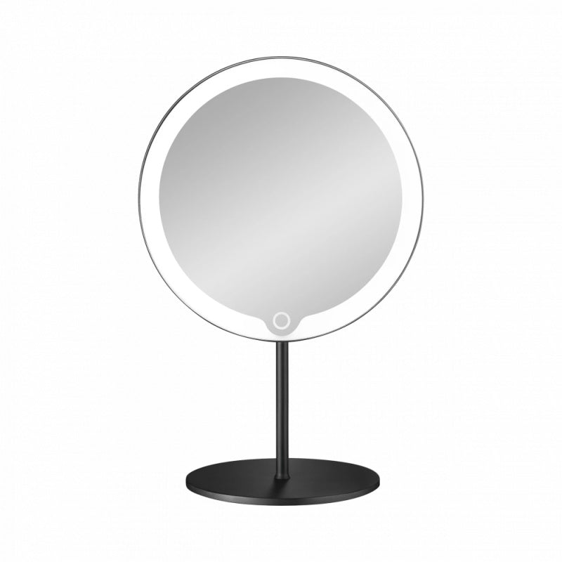 Tabletop Blomus LED Vanity Mirror, 5x - Black Matt - on white background - (Rechargeable) 66350 - The Magnifying Mirror Store