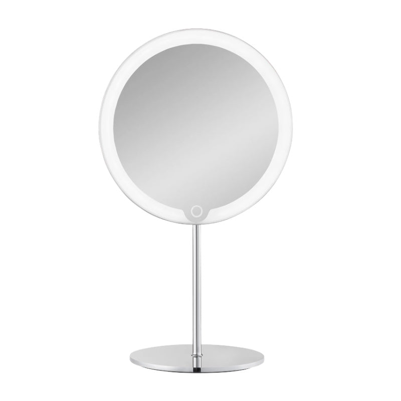 Tabletop Blomus LED Vanity Mirror, 5x - Polished Stainless Steel - (Rechargeable) 65530 - The Magnifying Mirror Store