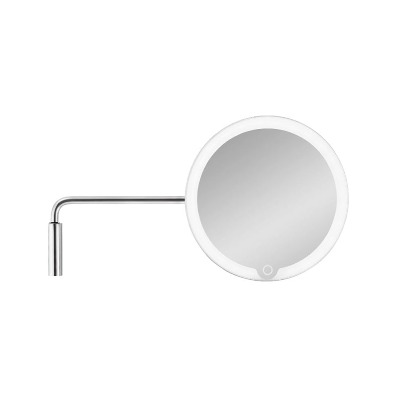 Tabletop Blomus LED Wall Mirror, 5x - Matt Stainless Steel - Rechargeable 65518 - on white background - The Magnifying Mirror Store