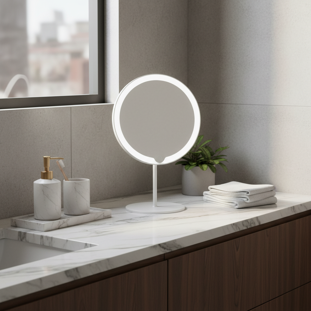 Blomus White Matt LED Vanity Mirror - Bathroom Setting