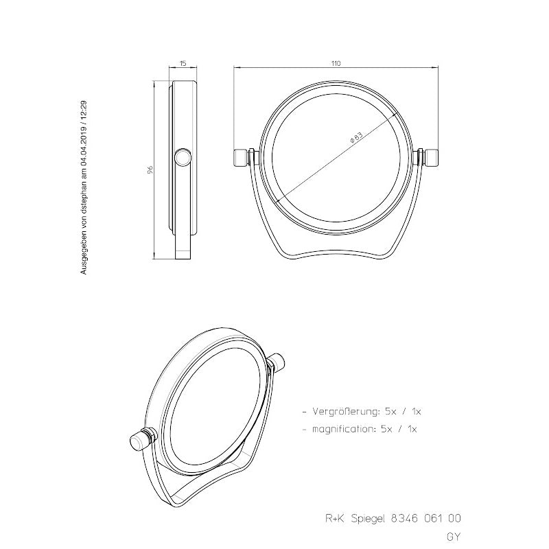 Travel Mirrors Emco 83mm Travel Mirror (110g), 5x Magnification 109400123 - The Magnifying Mirror Store