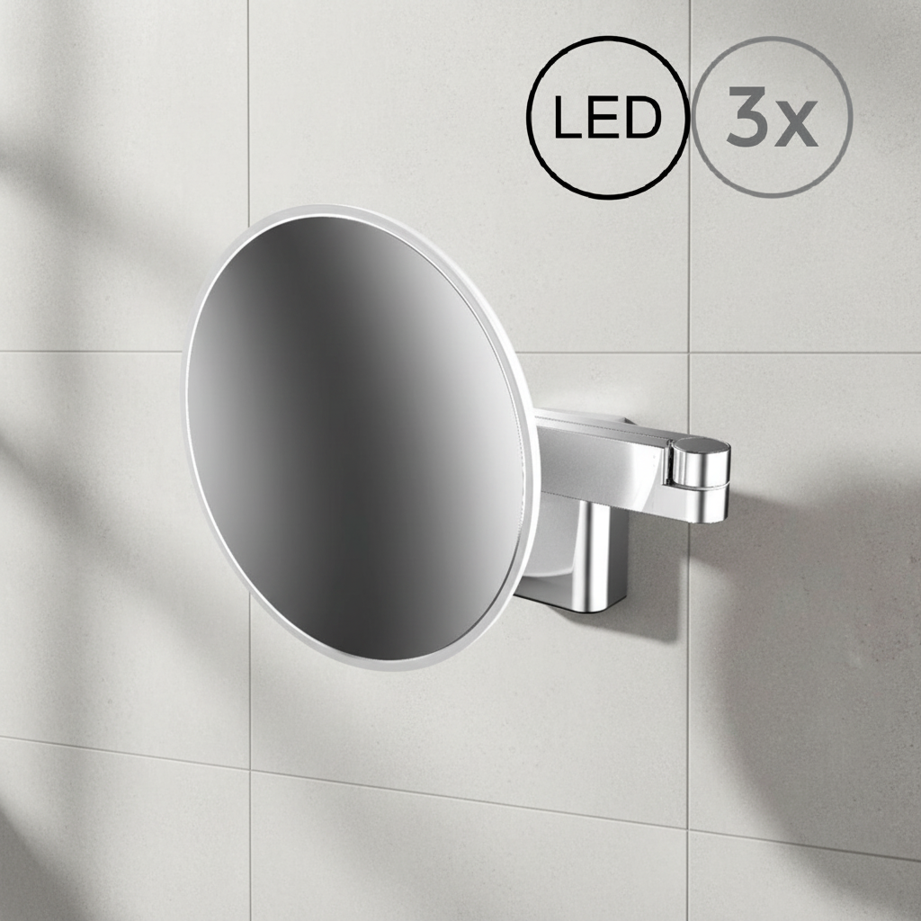 Emco Evo LED Magnifying Wall Mirror, 3x Magnification  (Hardwired)