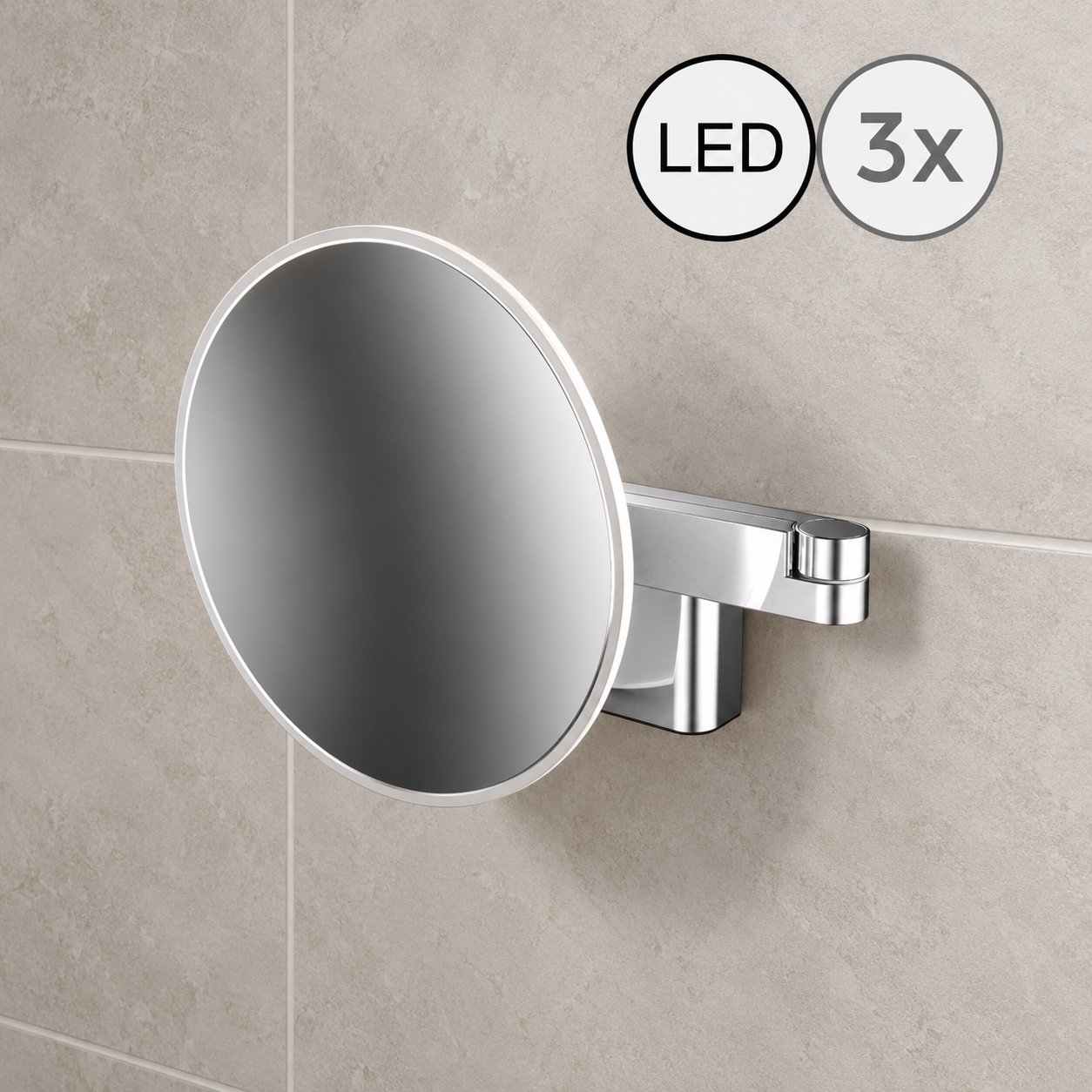 Emco Evo LED Magnifying Wall Mirror, 3x Magnification  (Hardwired)