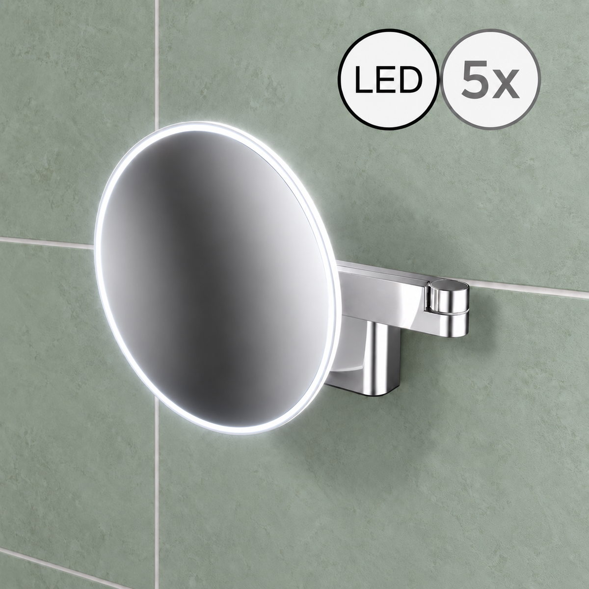 Emco Evo LED Magnifying Wall Mirror, 5x Magnification  (Hardwired)