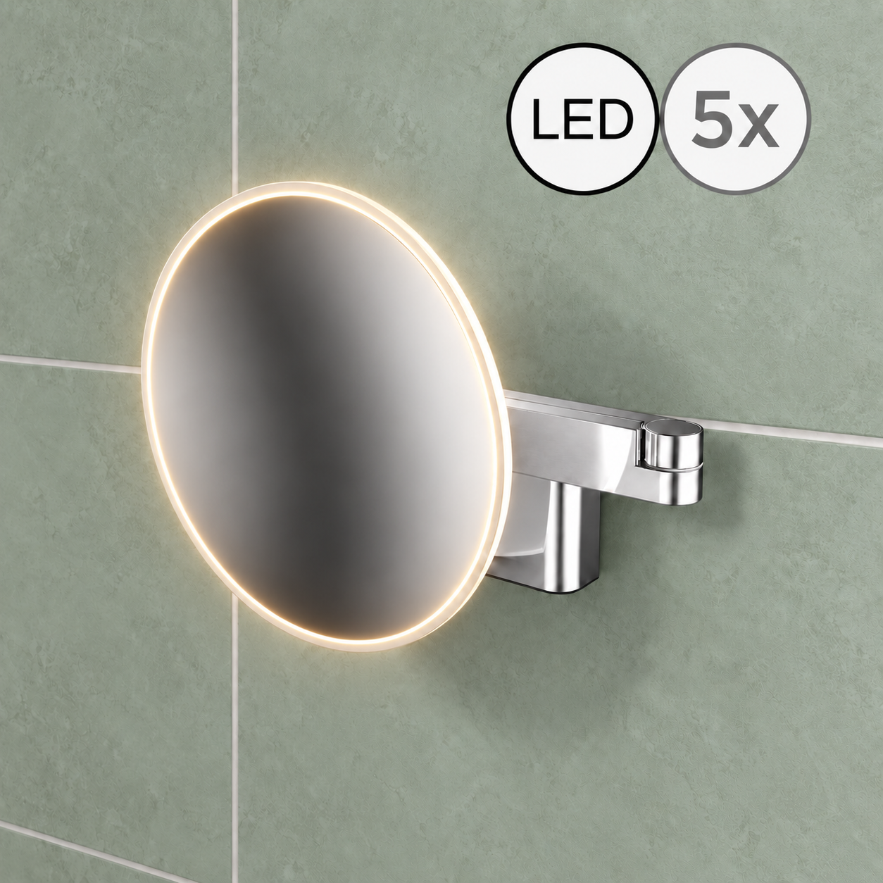Emco Evo LED Magnifying Wall Mirror, 5x Magnification  (Hardwired)