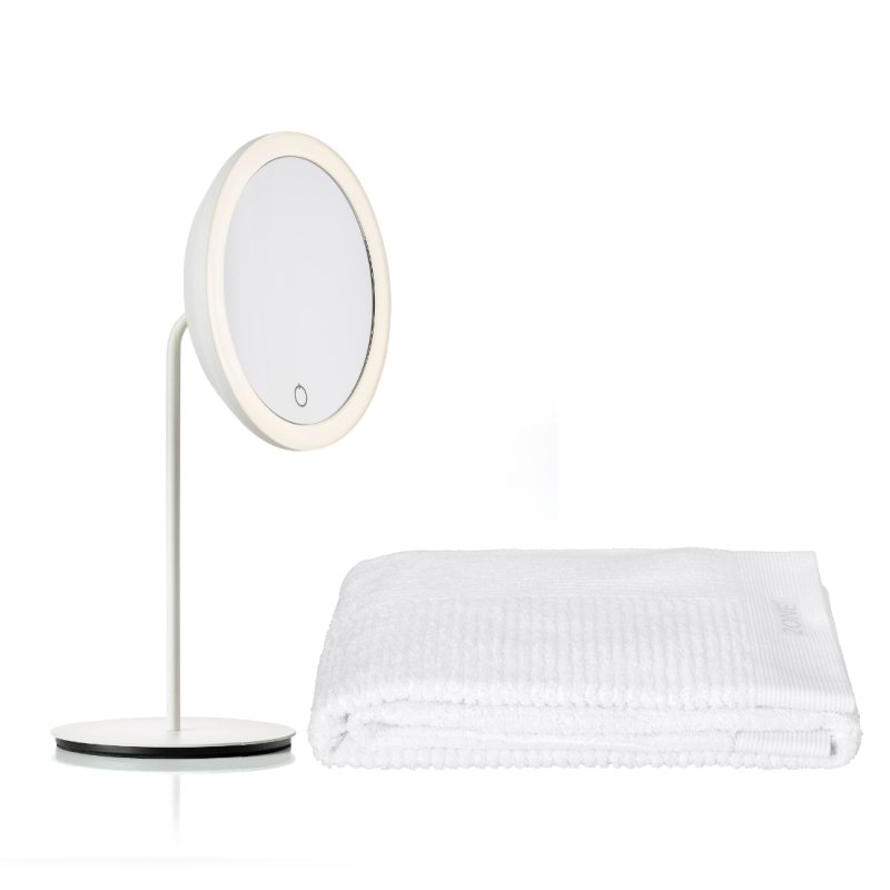 Tabletop Zone Denmark LED Tabletop Mirror, 5x + Bonus Bath Towel 10916+330490 - The Magnifying Mirror Store